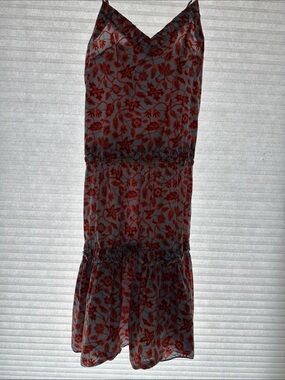 Derek Lam Light Blue and Coral Shirred sun dress